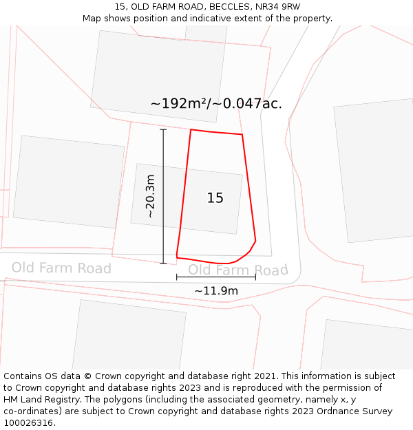 15, OLD FARM ROAD, BECCLES, NR34 9RW: Plot and title map