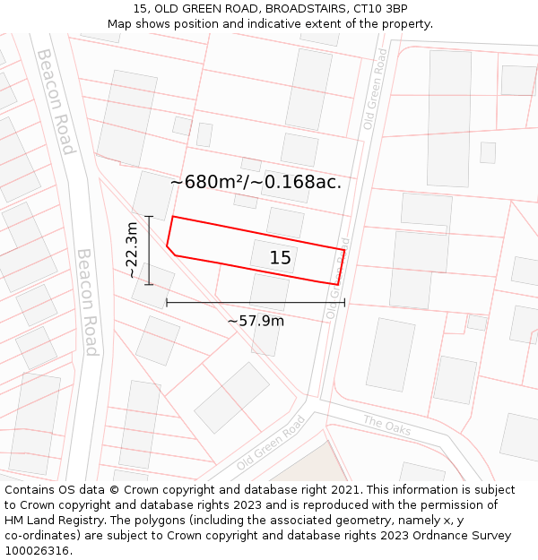 15, OLD GREEN ROAD, BROADSTAIRS, CT10 3BP: Plot and title map