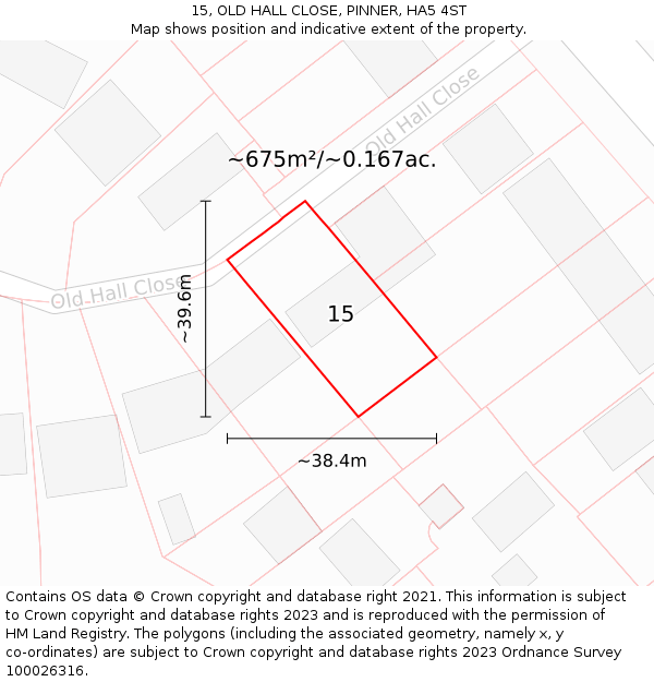 15, OLD HALL CLOSE, PINNER, HA5 4ST: Plot and title map