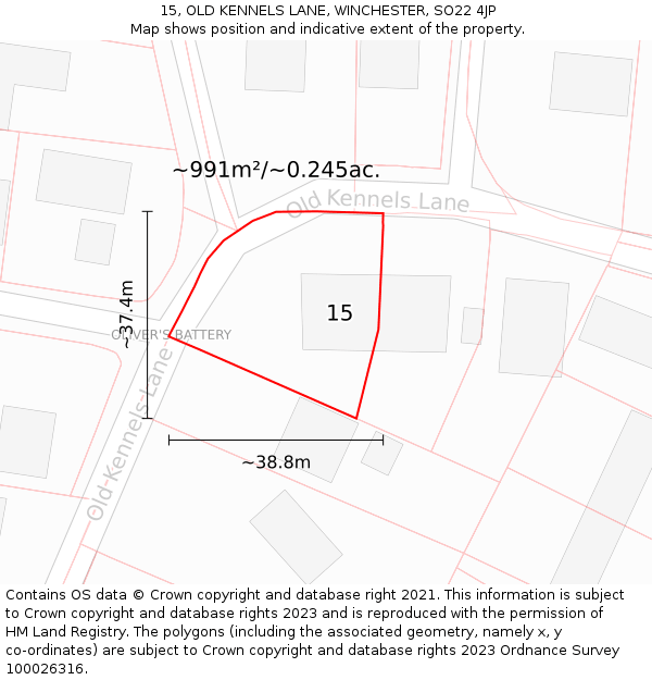 15, OLD KENNELS LANE, WINCHESTER, SO22 4JP: Plot and title map