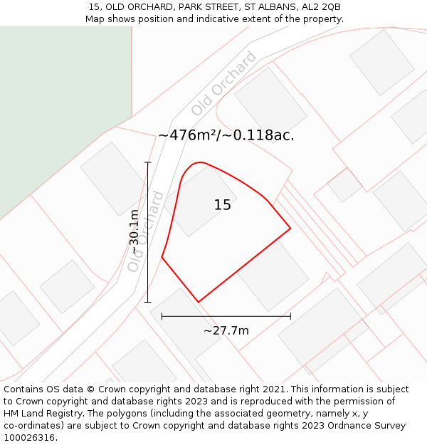 15, OLD ORCHARD, PARK STREET, ST ALBANS, AL2 2QB: Plot and title map