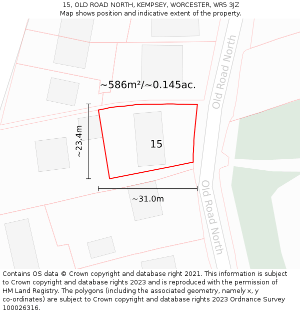 15, OLD ROAD NORTH, KEMPSEY, WORCESTER, WR5 3JZ: Plot and title map