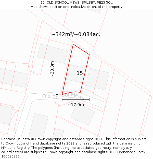 15, OLD SCHOOL MEWS, SPILSBY, PE23 5QU: Plot and title map