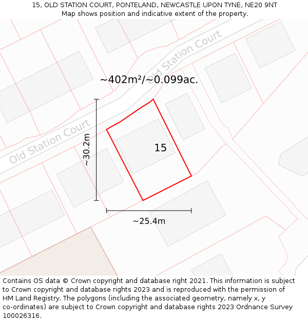 15, OLD STATION COURT, PONTELAND, NEWCASTLE UPON TYNE, NE20 9NT: Plot and title map