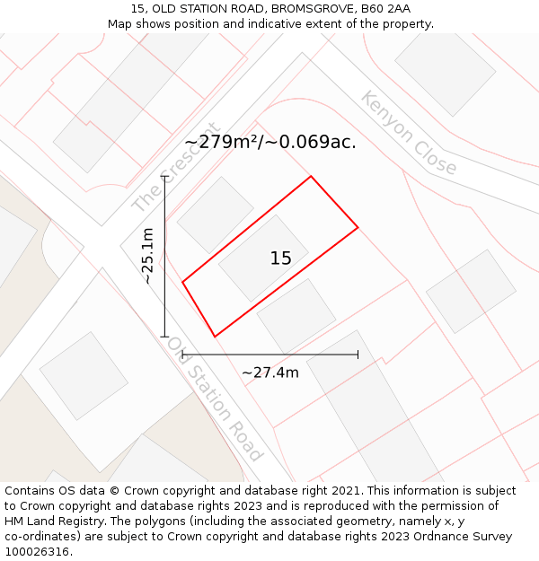 15, OLD STATION ROAD, BROMSGROVE, B60 2AA: Plot and title map