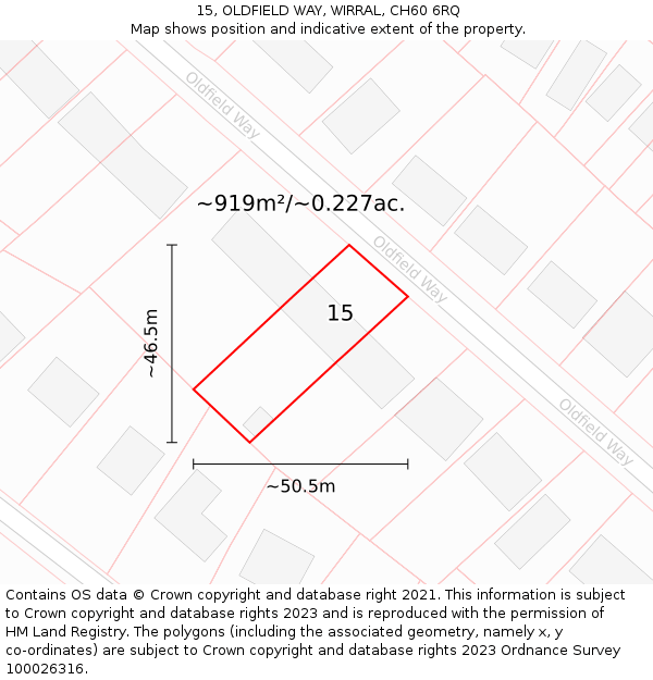 15, OLDFIELD WAY, WIRRAL, CH60 6RQ: Plot and title map