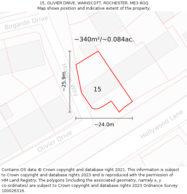 15, OLIVIER DRIVE, WAINSCOTT, ROCHESTER, ME3 8GQ: Plot and title map