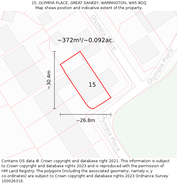 15, OLYMPIA PLACE, GREAT SANKEY, WARRINGTON, WA5 8DQ: Plot and title map