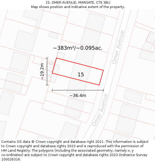 15, OMER AVENUE, MARGATE, CT9 3BU: Plot and title map