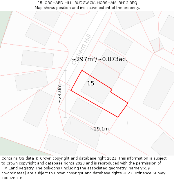 15, ORCHARD HILL, RUDGWICK, HORSHAM, RH12 3EQ: Plot and title map