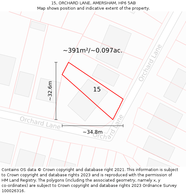 15, ORCHARD LANE, AMERSHAM, HP6 5AB: Plot and title map