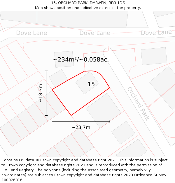 15, ORCHARD PARK, DARWEN, BB3 1DS: Plot and title map