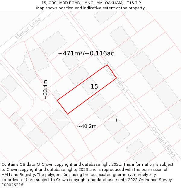 15, ORCHARD ROAD, LANGHAM, OAKHAM, LE15 7JP: Plot and title map