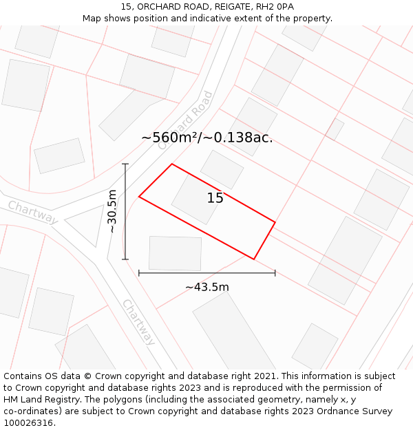 15, ORCHARD ROAD, REIGATE, RH2 0PA: Plot and title map