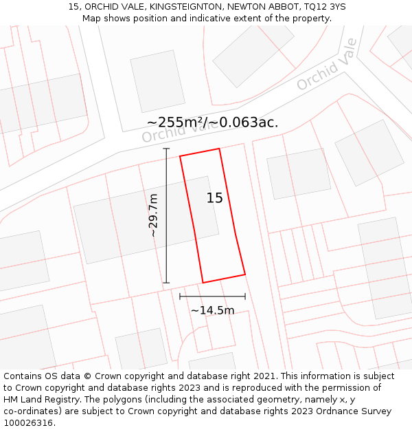 15, ORCHID VALE, KINGSTEIGNTON, NEWTON ABBOT, TQ12 3YS: Plot and title map