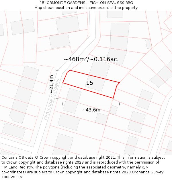 15, ORMONDE GARDENS, LEIGH-ON-SEA, SS9 3RG: Plot and title map