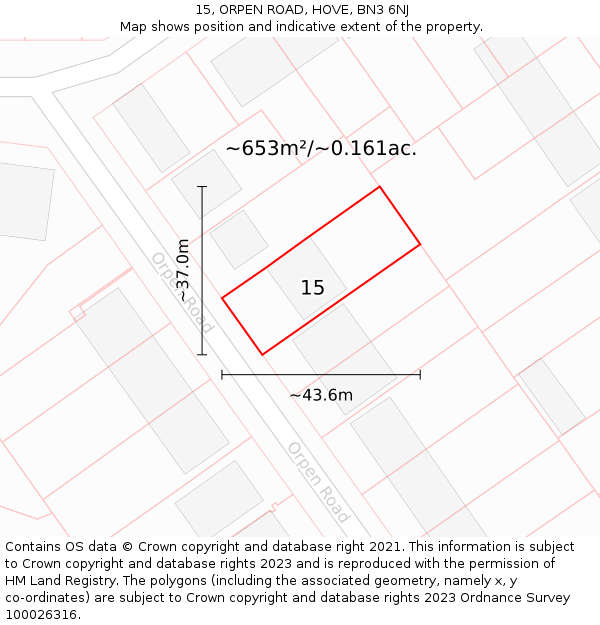 15, ORPEN ROAD, HOVE, BN3 6NJ: Plot and title map