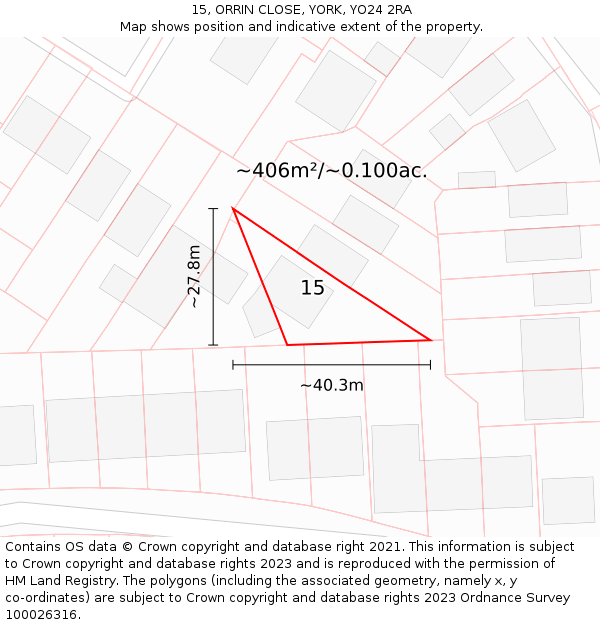 15, ORRIN CLOSE, YORK, YO24 2RA: Plot and title map