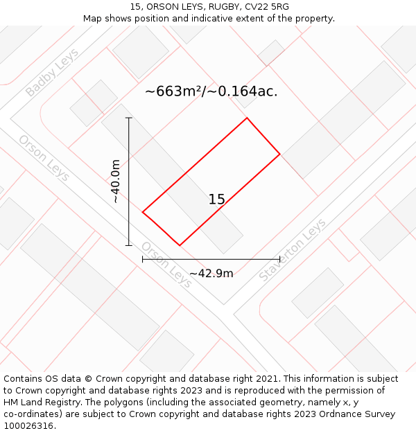 15, ORSON LEYS, RUGBY, CV22 5RG: Plot and title map