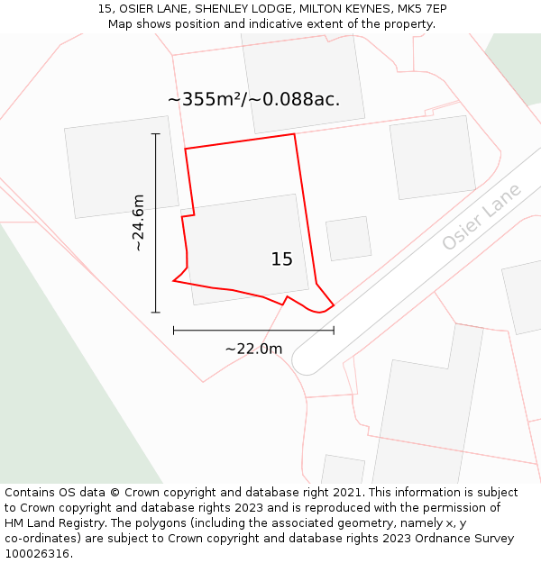 15, OSIER LANE, SHENLEY LODGE, MILTON KEYNES, MK5 7EP: Plot and title map