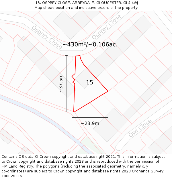 15, OSPREY CLOSE, ABBEYDALE, GLOUCESTER, GL4 4WJ: Plot and title map