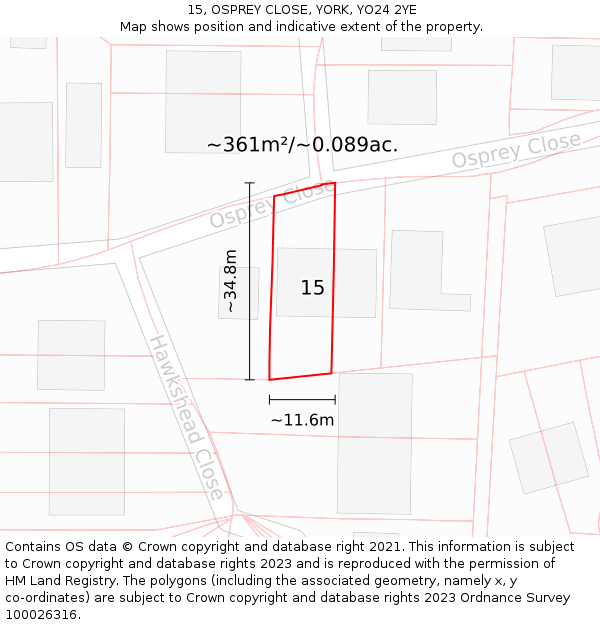15, OSPREY CLOSE, YORK, YO24 2YE: Plot and title map