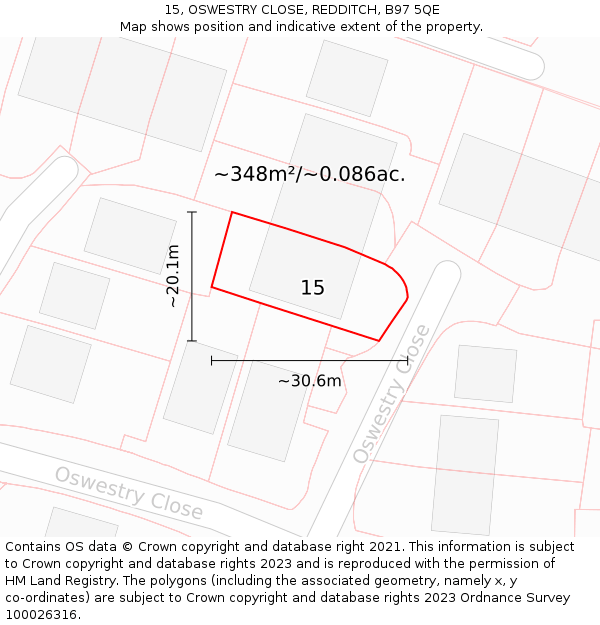 15, OSWESTRY CLOSE, REDDITCH, B97 5QE: Plot and title map