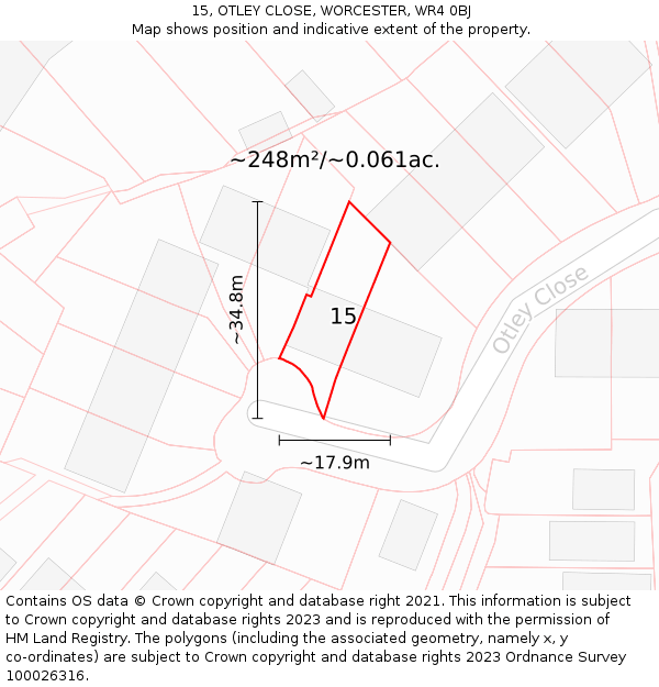 15, OTLEY CLOSE, WORCESTER, WR4 0BJ: Plot and title map