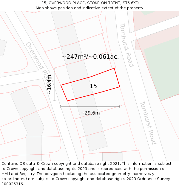 15, OVERWOOD PLACE, STOKE-ON-TRENT, ST6 6XD: Plot and title map