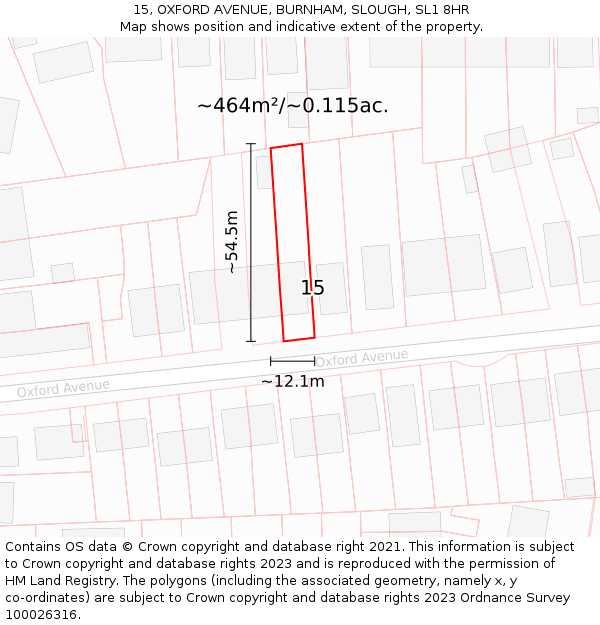 15, OXFORD AVENUE, BURNHAM, SLOUGH, SL1 8HR: Plot and title map