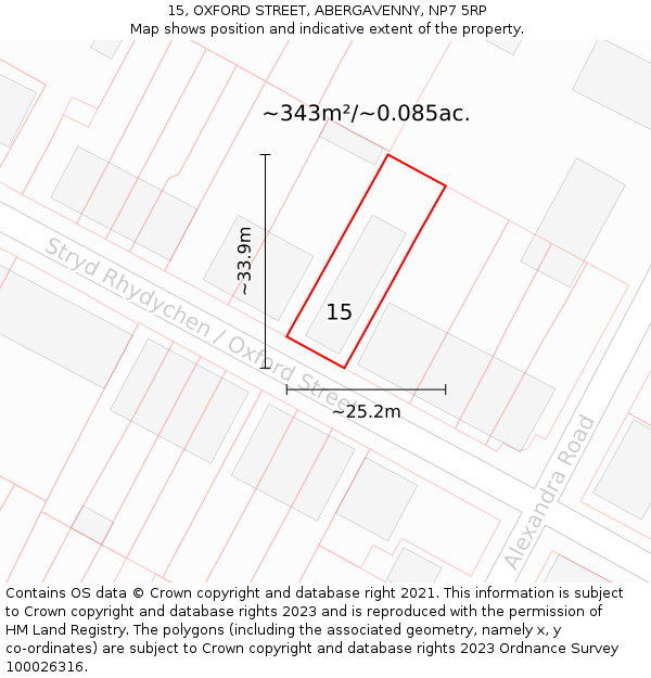 15, OXFORD STREET, ABERGAVENNY, NP7 5RP: Plot and title map