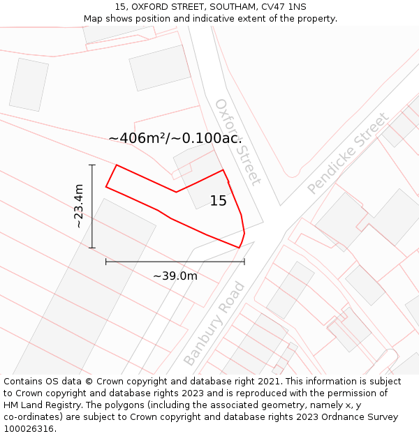 15, OXFORD STREET, SOUTHAM, CV47 1NS: Plot and title map