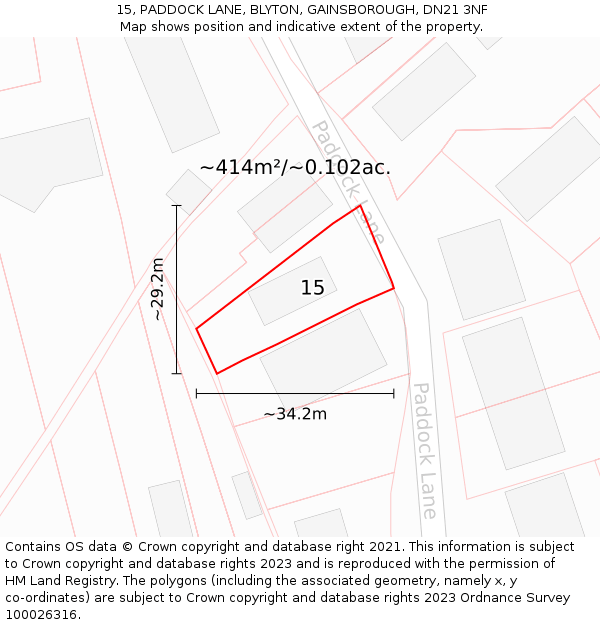 15, PADDOCK LANE, BLYTON, GAINSBOROUGH, DN21 3NF: Plot and title map