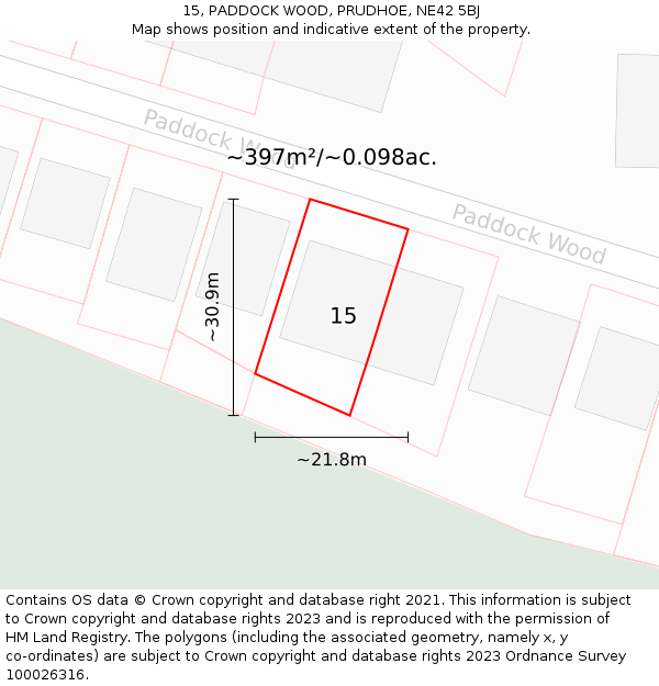 15, PADDOCK WOOD, PRUDHOE, NE42 5BJ: Plot and title map