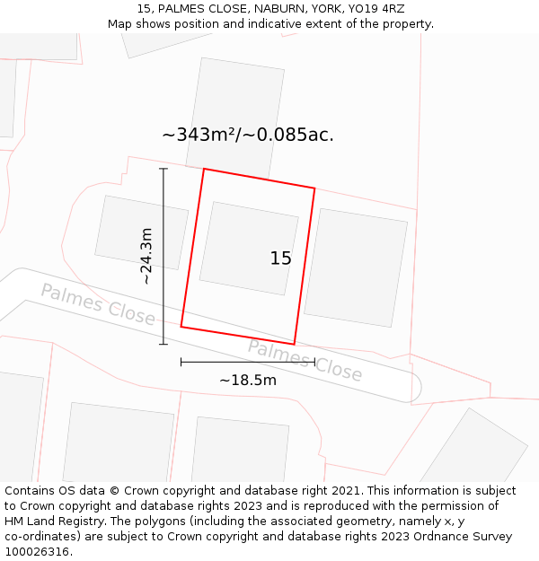 15, PALMES CLOSE, NABURN, YORK, YO19 4RZ: Plot and title map