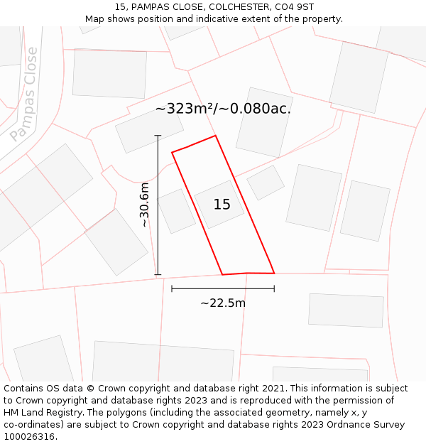 15, PAMPAS CLOSE, COLCHESTER, CO4 9ST: Plot and title map