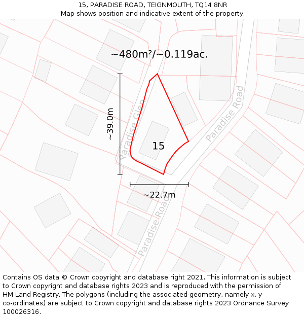 15, PARADISE ROAD, TEIGNMOUTH, TQ14 8NR: Plot and title map