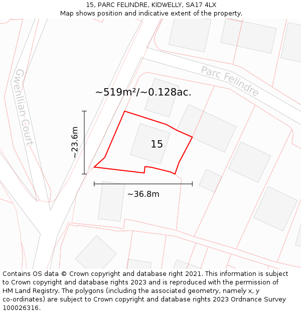 15, PARC FELINDRE, KIDWELLY, SA17 4LX: Plot and title map