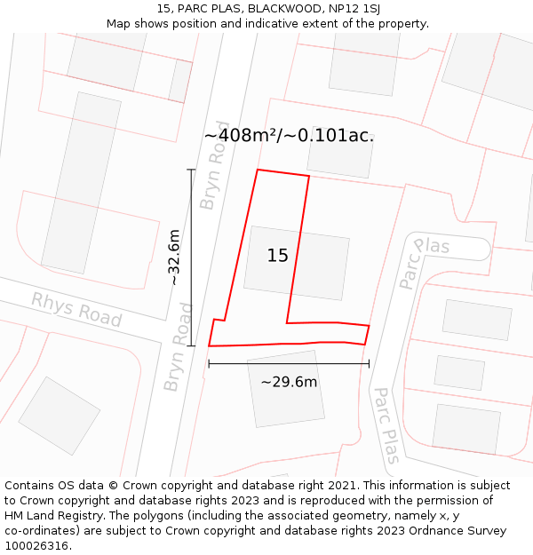 15, PARC PLAS, BLACKWOOD, NP12 1SJ: Plot and title map