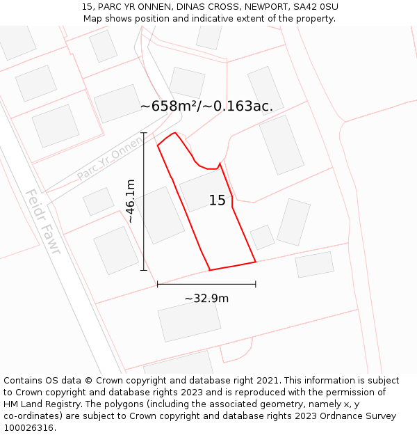 15, PARC YR ONNEN, DINAS CROSS, NEWPORT, SA42 0SU: Plot and title map