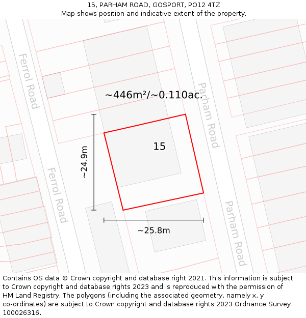 15, PARHAM ROAD, GOSPORT, PO12 4TZ: Plot and title map