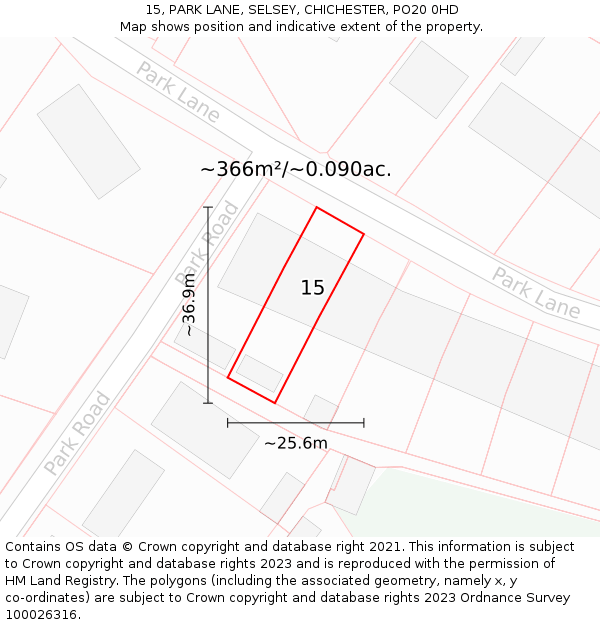 15, PARK LANE, SELSEY, CHICHESTER, PO20 0HD: Plot and title map