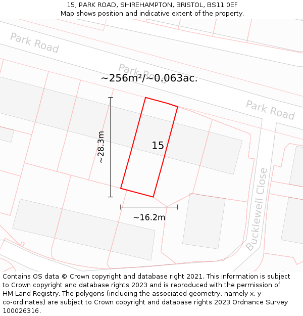 15, PARK ROAD, SHIREHAMPTON, BRISTOL, BS11 0EF: Plot and title map