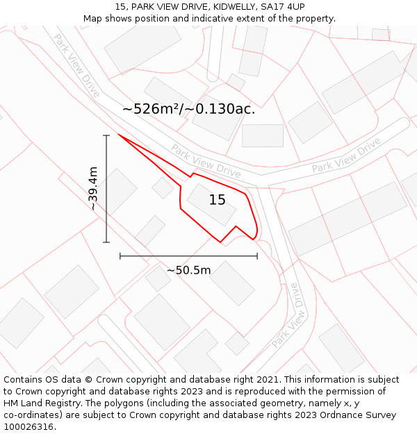 15, PARK VIEW DRIVE, KIDWELLY, SA17 4UP: Plot and title map