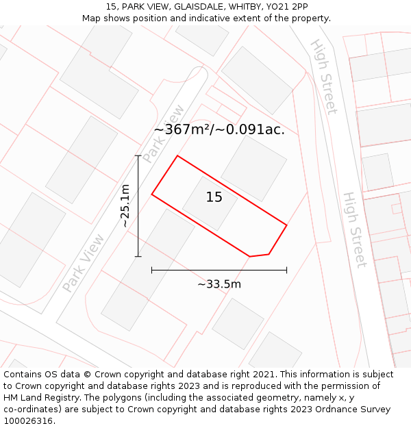 15, PARK VIEW, GLAISDALE, WHITBY, YO21 2PP: Plot and title map