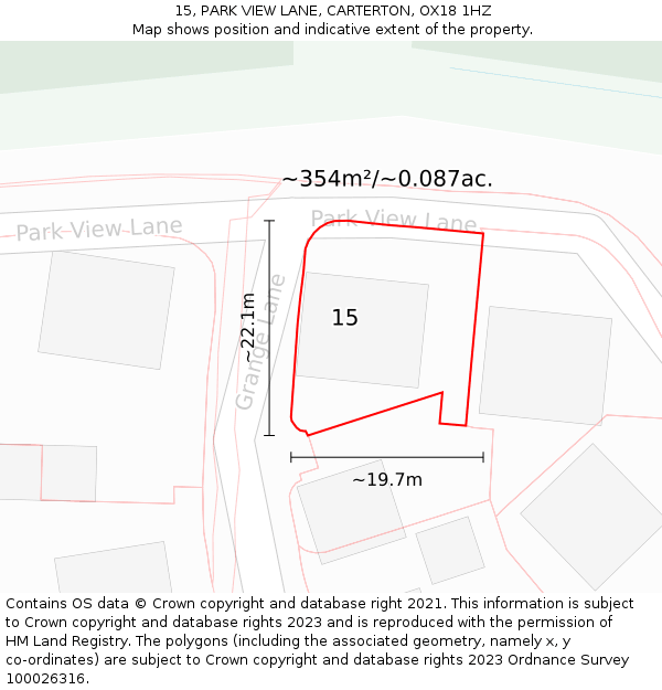 15, PARK VIEW LANE, CARTERTON, OX18 1HZ: Plot and title map