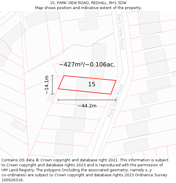 15, PARK VIEW ROAD, REDHILL, RH1 5DW: Plot and title map