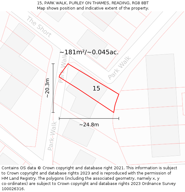 15, PARK WALK, PURLEY ON THAMES, READING, RG8 8BT: Plot and title map