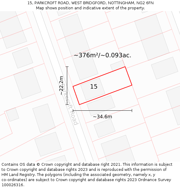 15, PARKCROFT ROAD, WEST BRIDGFORD, NOTTINGHAM, NG2 6FN: Plot and title map