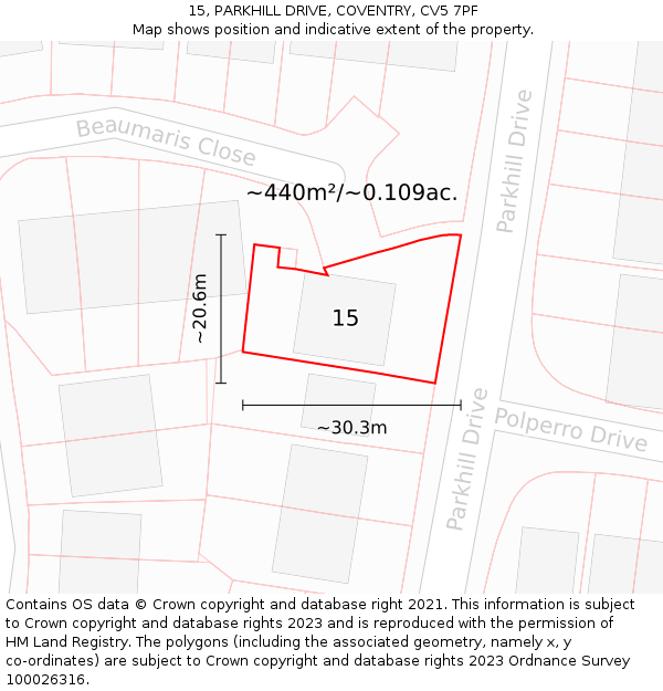 15, PARKHILL DRIVE, COVENTRY, CV5 7PF: Plot and title map